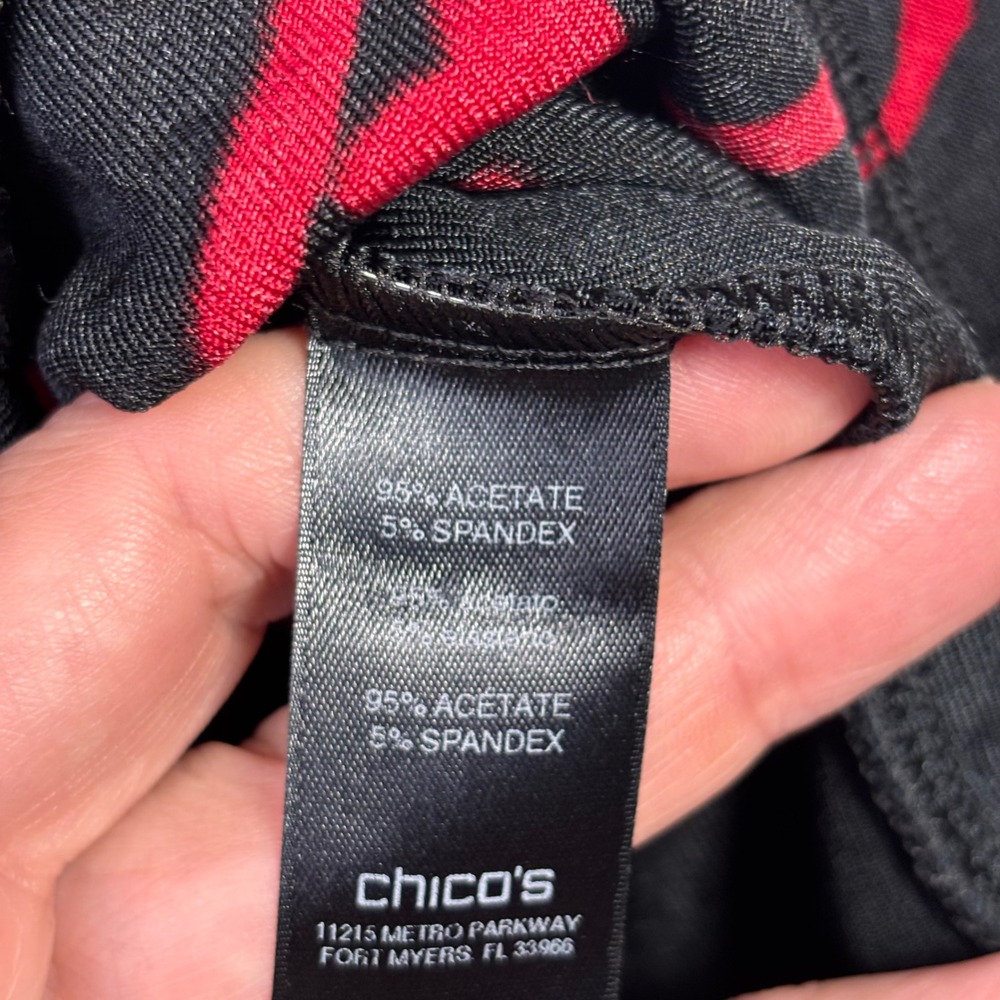 Chicos Travelers Blossom Floral Print Tunic Black Red 3/4 Sleeve Size 3 XL NEW - Picture 5 of 10